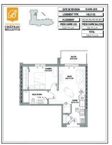 Château Bellevue Thetford Mines – résidence pour aînés – plan logement 3½ 1B2