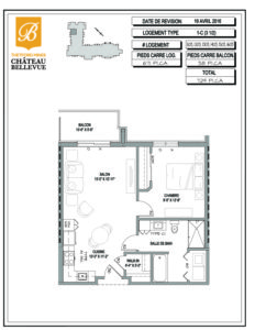 Château Bellevue Thetford Mines – résidence pour aînés – plan logement 3½ 1C