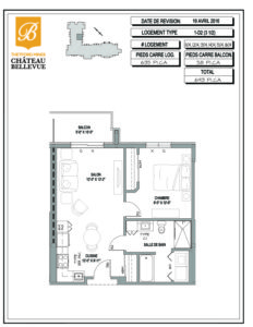 Château Bellevue Thetford Mines – résidence pour aînés – plan logement 3½ 1D2