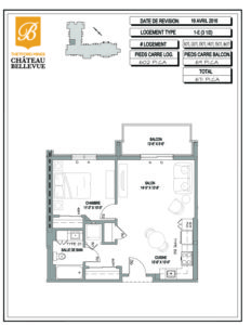 Château Bellevue Thetford Mines – résidence pour aînés – plan logement 3½ 1E