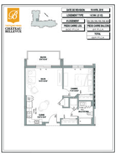 Château Bellevue Thetford Mines – résidence pour aînés – plan logement 3½ 1E inv
