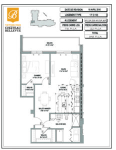 Château Bellevue Thetford Mines – résidence pour aînés – plan logement 3½ 1F