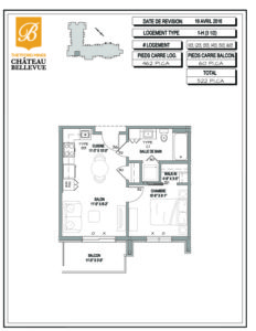 Château Bellevue Thetford Mines – résidence pour aînés – plan logement 3½ 1H