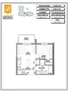Château Bellevue Thetford Mines – résidence pour aînés – plan logement 3½ 1H inv