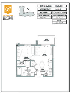 Château Bellevue Thetford Mines – résidence pour aînés – plan logement 3½ 1H2