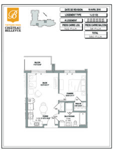 Château Bellevue Thetford Mines – résidence pour aînés – plan logement 3½ 1J