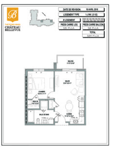 Château Bellevue Thetford Mines – résidence pour aînés – plan logement 3½ 1J inv