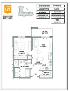 Château Bellevue Thetford Mines – résidence pour aînés – plan logement 3½ 1L