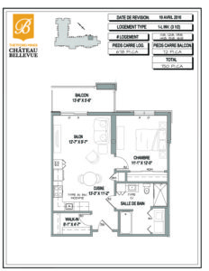 Château Bellevue Thetford Mines – résidence pour aînés – plan logement 3½ 1L inv
