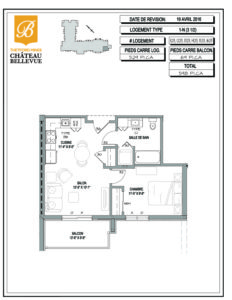 Château Bellevue Thetford Mines – résidence pour aînés – plan logement 4½ 1N