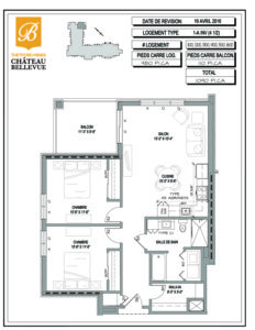 Château Bellevue Thetford Mines – résidence pour aînés – plan logement 4½ 1A inv