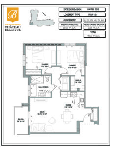 Château Bellevue Thetford Mines – résidence pour aînés – plan logement 4½ 1G