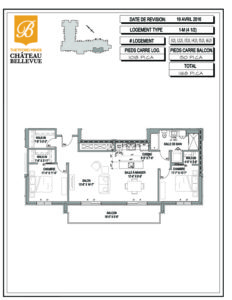 Château Bellevue Thetford Mines – résidence pour aînés – plan logement 4½ 1M